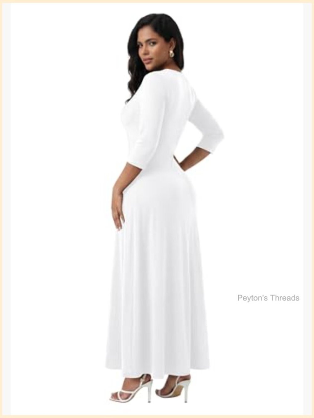 V-Neck 3/4 Sleeve Elegant Maxi Dress with Pockets Church Dresses - Picture 5 of 7